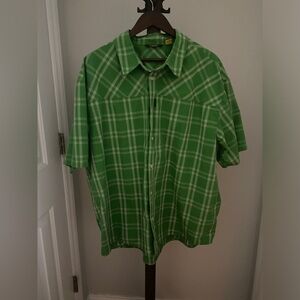 Cabela's Plaid Shirt Mens 2XL White Green Short Sleeve Button Down Outdoor